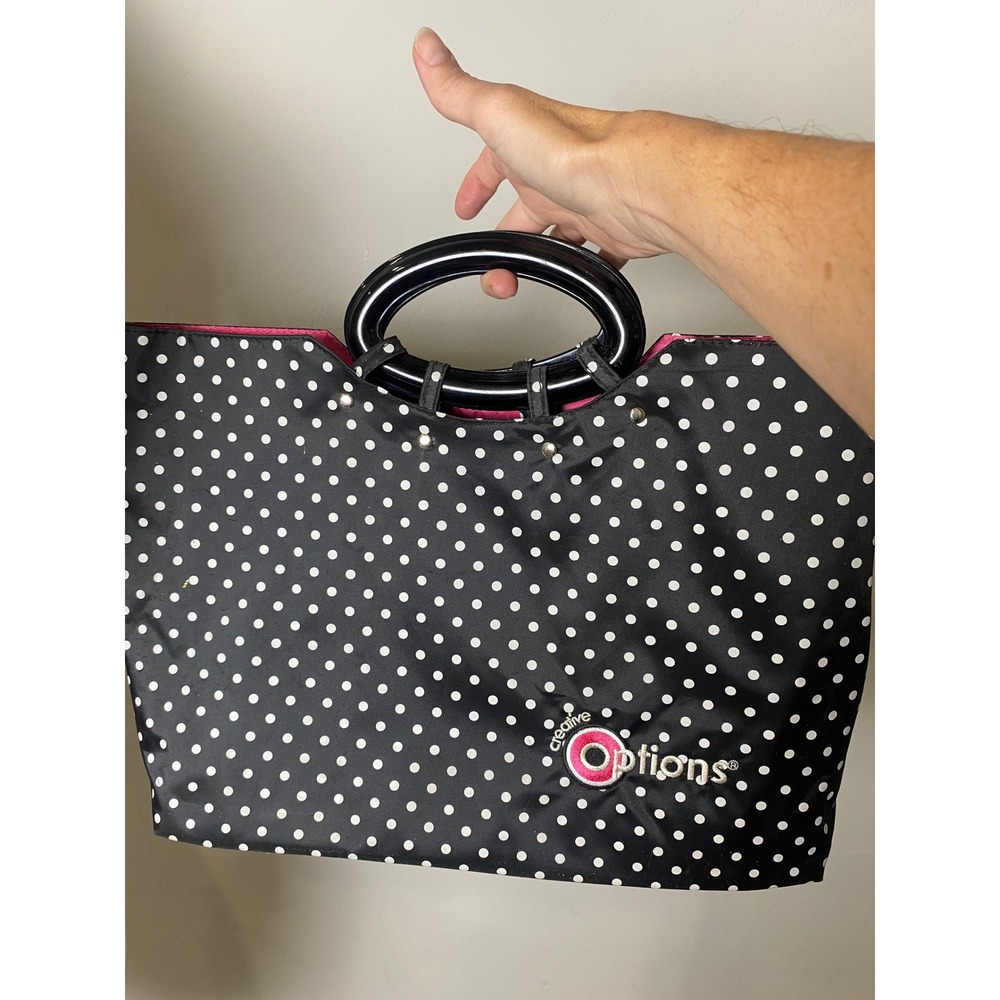 Vintage 90s Creative Options Polka Dot Tote Bag Black White Pink Acrylic Handles